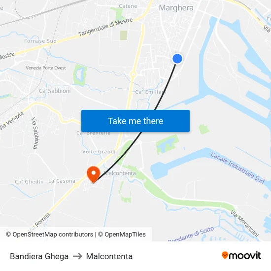 Bandiera Ghega to Malcontenta map
