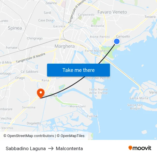 Sabbadino Lagoon to Malcontenta map
