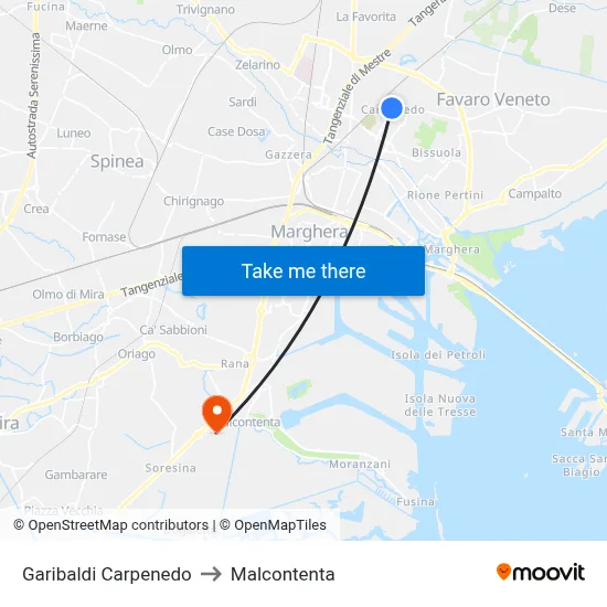 Garibaldi Carpenedo to Malcontenta map