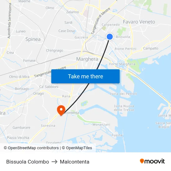 Bissuola Colombo to Malcontenta map