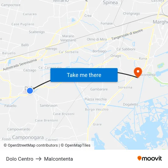 Dolo Center to Malcontenta map