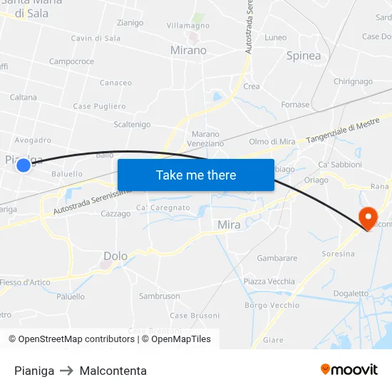 Pianiga to Malcontenta map