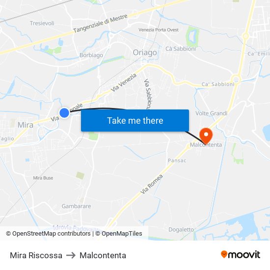 Mira Riscossa to Malcontenta map