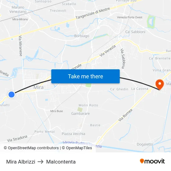 Mira Albrizzi to Malcontenta map