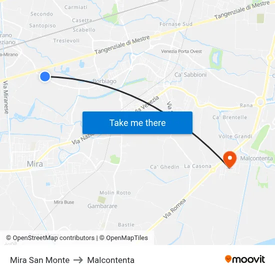 Mira San Monte to Malcontenta map