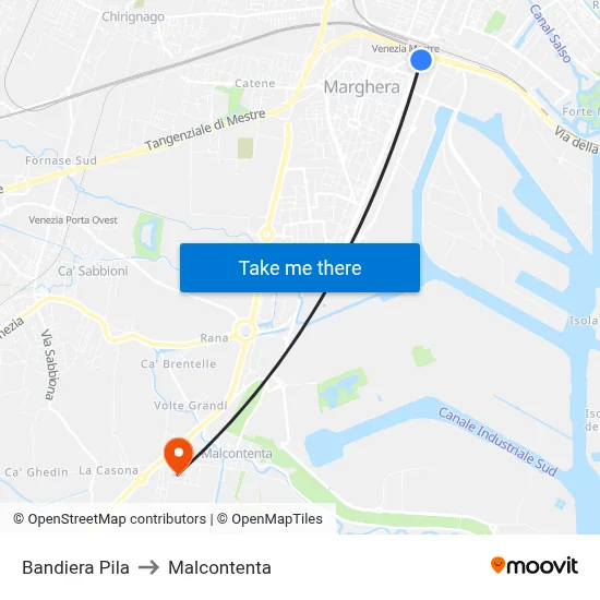 Bandiera Pila to Malcontenta map