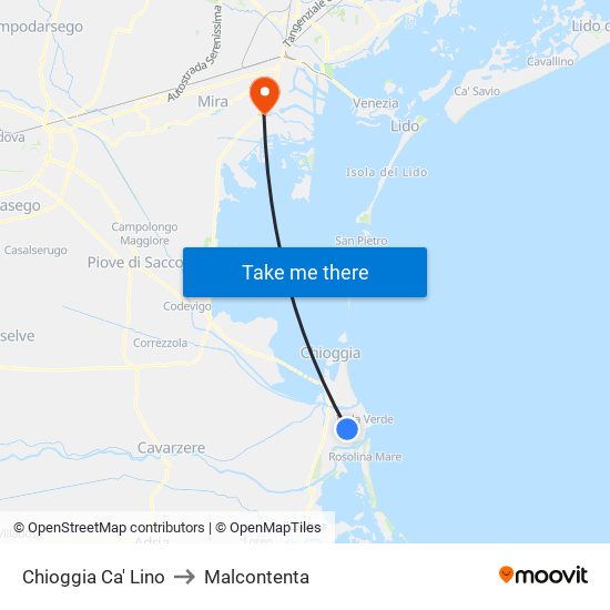 Chioggia Ca' Lino to Malcontenta map