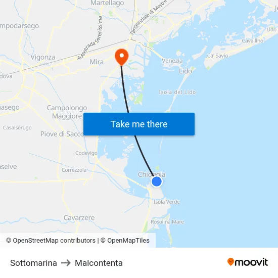 Sottomarina to Malcontenta map