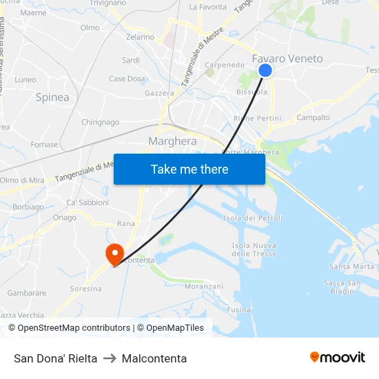 San Dona' Rielta to Malcontenta map