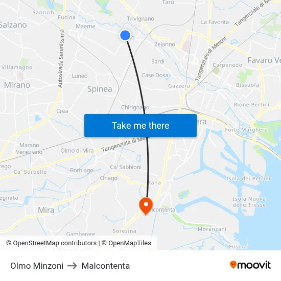 Olmo Minzoni to Malcontenta map