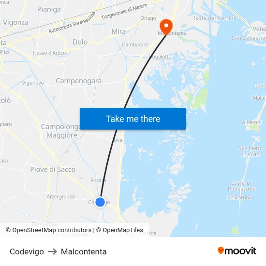 Codevigo to Malcontenta map