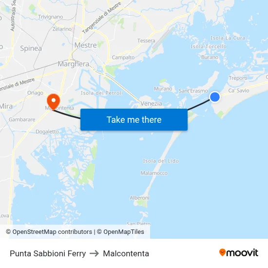 Punta Sabbioni Ferry to Malcontenta map