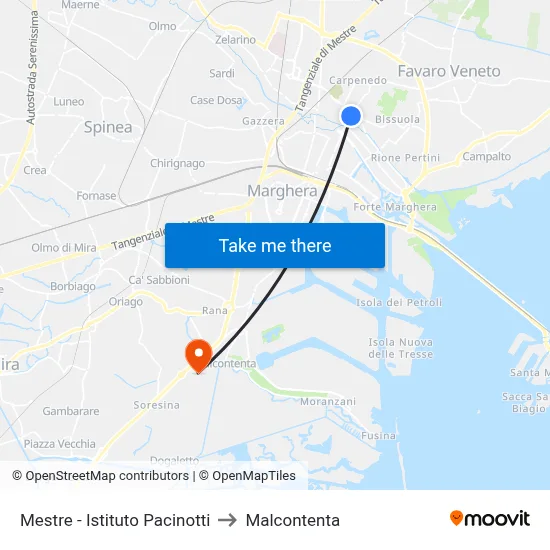 Mestre - Pacinotti Institute to Malcontenta map