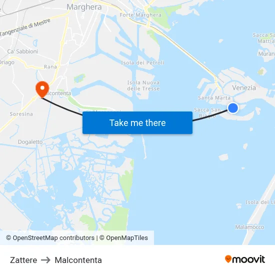 Zattere to Malcontenta map