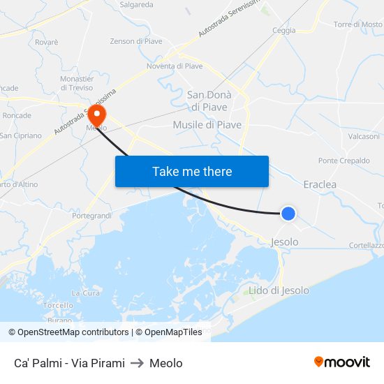 Ca' Palmi - Via Pirami to Meolo map