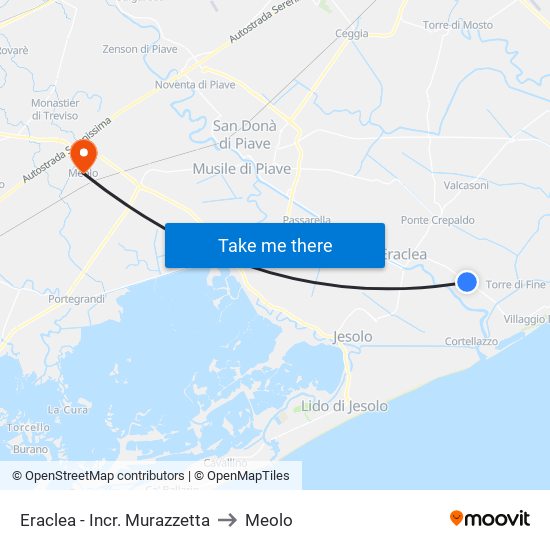 Eraclea - Incr. Murazzetta to Meolo map