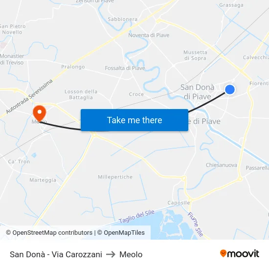 San Donà - Via Carozzani to Meolo map