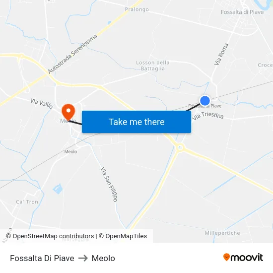 Fossalta Di Piave to Meolo map