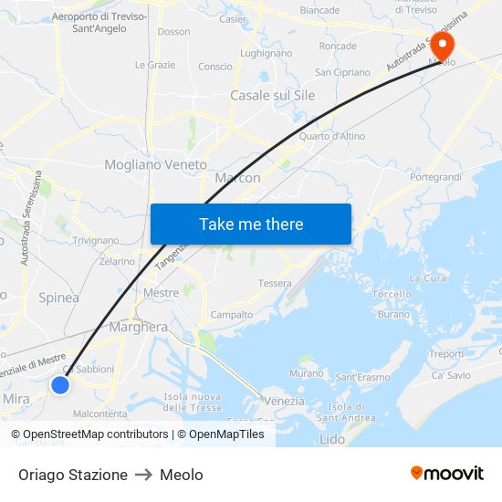 Oriago Stazione to Meolo map