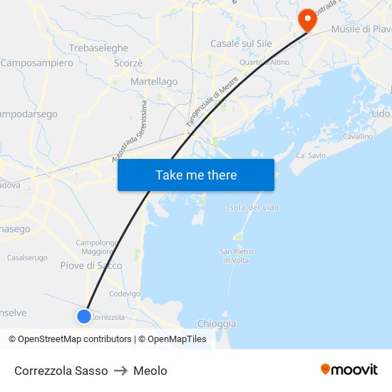 Correzzola Sasso to Meolo map