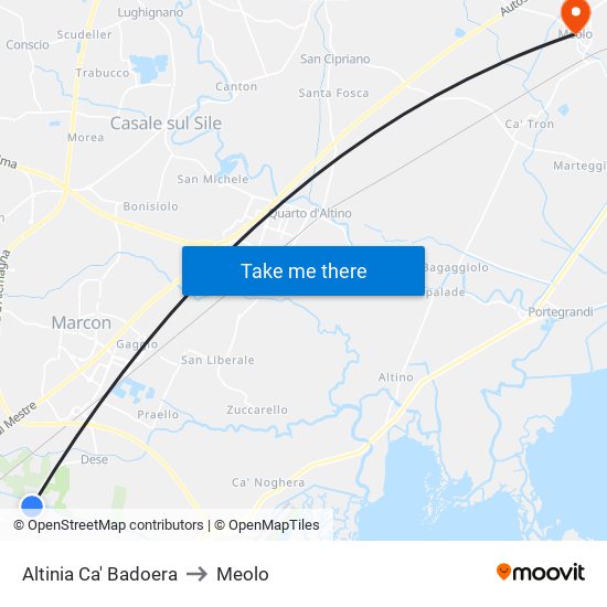Altinia Ca' Badoera to Meolo map