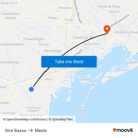 Stra' Bassa to Meolo map