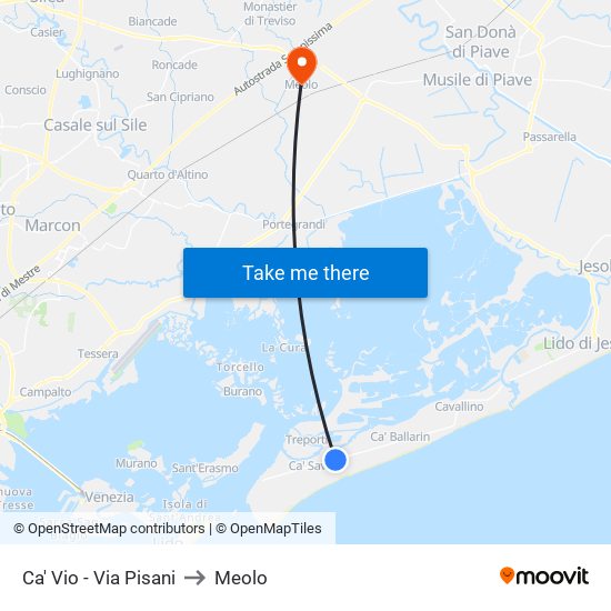 Ca' Vio - Via Pisani to Meolo map