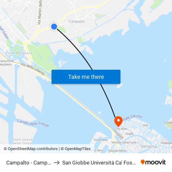 Campalto - Camping Rialto to San Giobbe Università Ca' Foscari - Economia map