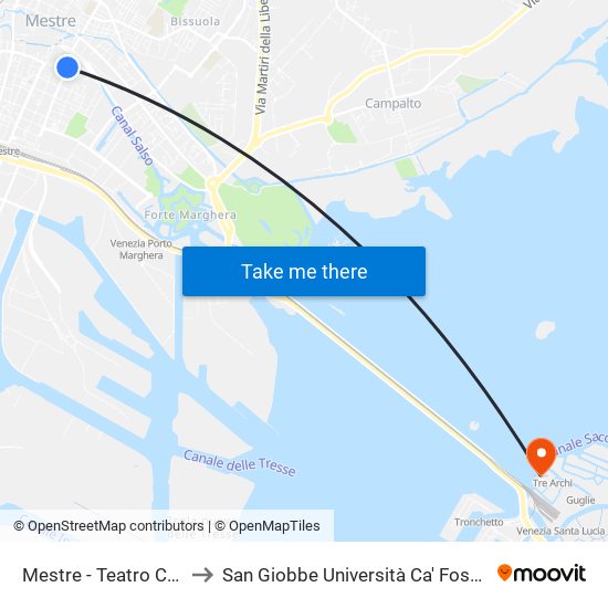 Mestre - Teatro Corso (Bnl) to San Giobbe Università Ca' Foscari - Economia map