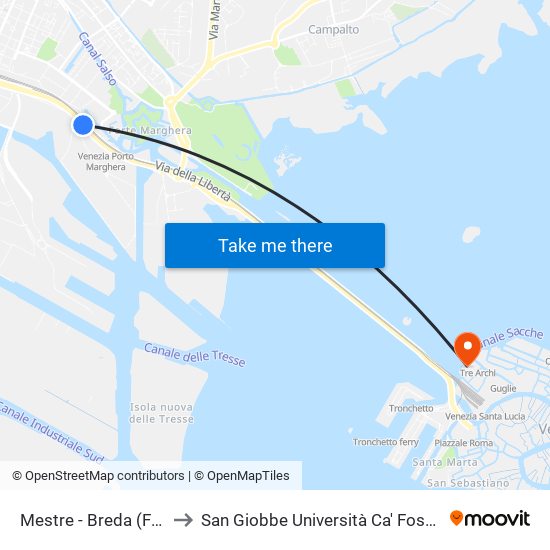 Mestre - Breda (Fincantieri) to San Giobbe Università Ca' Foscari - Economia map