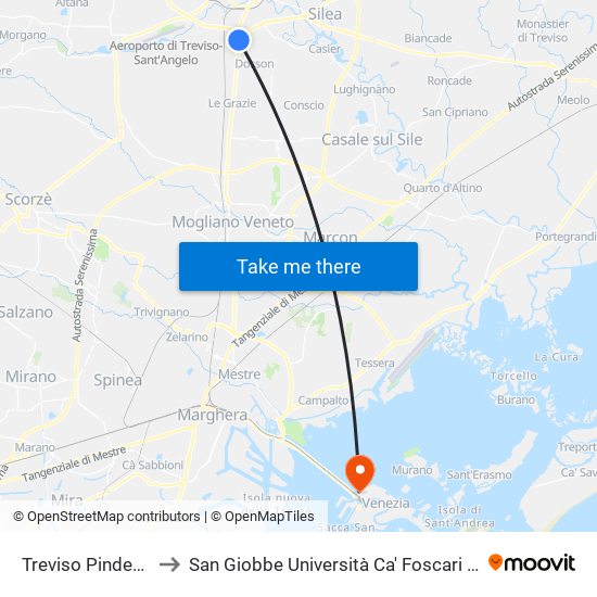 Treviso Pindemonte to San Giobbe Università Ca' Foscari - Economia map