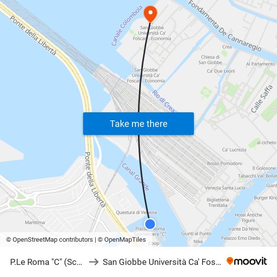 P.Le Roma "C" (Scomenzera) to San Giobbe Università Ca' Foscari - Economia map