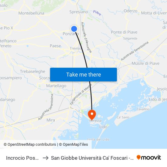 Incrocio Postioma to San Giobbe Università Ca' Foscari - Economia map