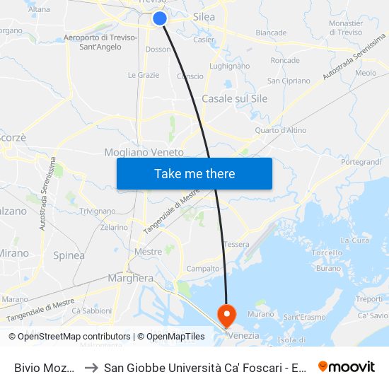 Bivio Mozzato to San Giobbe Università Ca' Foscari - Economia map