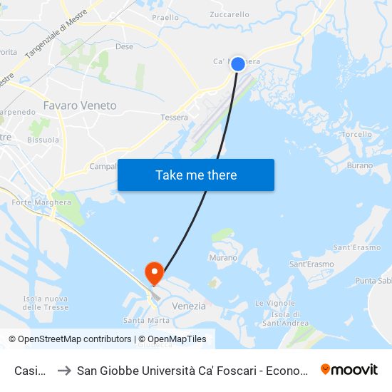 Casino' to San Giobbe Università Ca' Foscari - Economia map