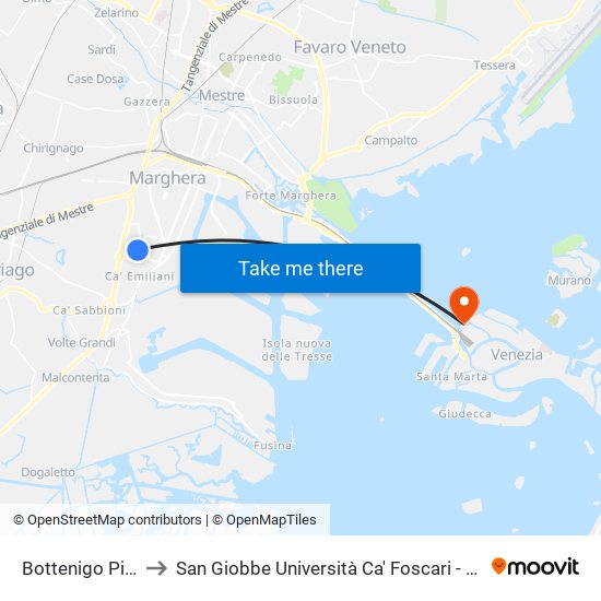 Bottenigo Pinton to San Giobbe Università Ca' Foscari - Economia map