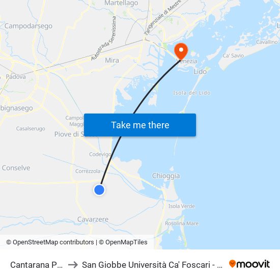 Cantarana Paese to San Giobbe Università Ca' Foscari - Economia map