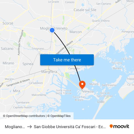 Mogliano FS to San Giobbe Università Ca' Foscari - Economia map