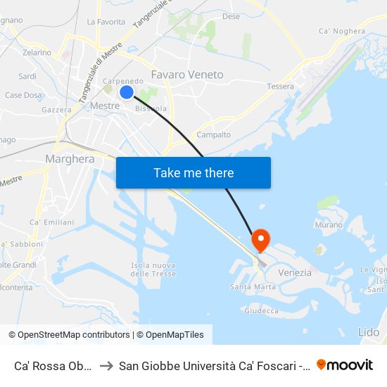 Ca' Rossa Oberdan to San Giobbe Università Ca' Foscari - Economia map