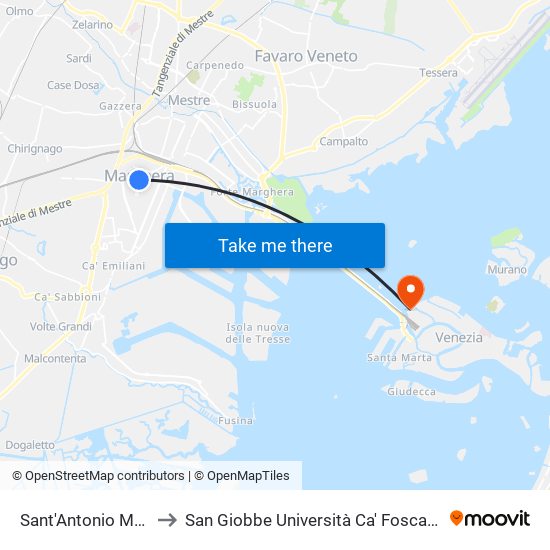 Sant'Antonio Municipio to San Giobbe Università Ca' Foscari - Economia map