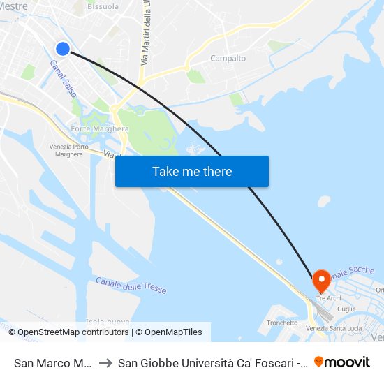 San Marco Musatti to San Giobbe Università Ca' Foscari - Economia map