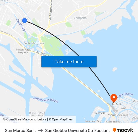 San Marco Sansovino to San Giobbe Università Ca' Foscari - Economia map