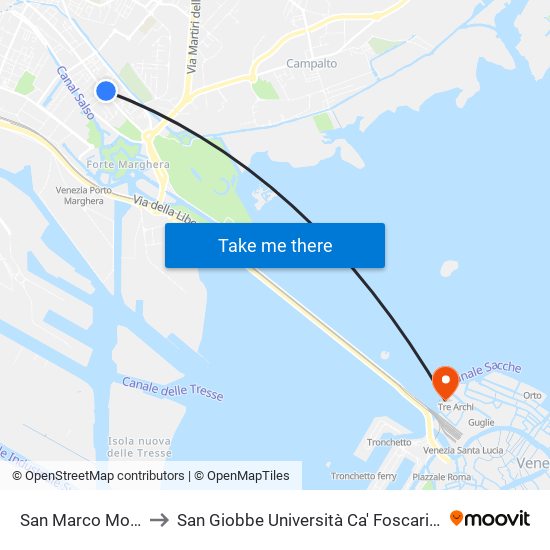 San Marco Molmenti to San Giobbe Università Ca' Foscari - Economia map