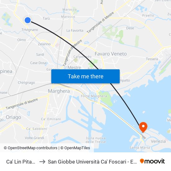 Ca' Lin Pitagora to San Giobbe Università Ca' Foscari - Economia map