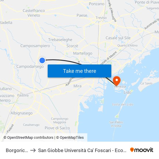 Borgoricco to San Giobbe Università Ca' Foscari - Economia map