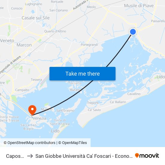 Caposile to San Giobbe Università Ca' Foscari - Economia map