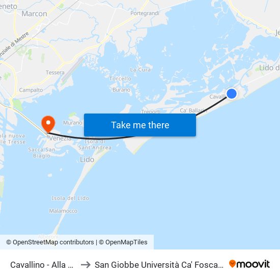 Cavallino - Alla Fontana to San Giobbe Università Ca' Foscari - Economia map