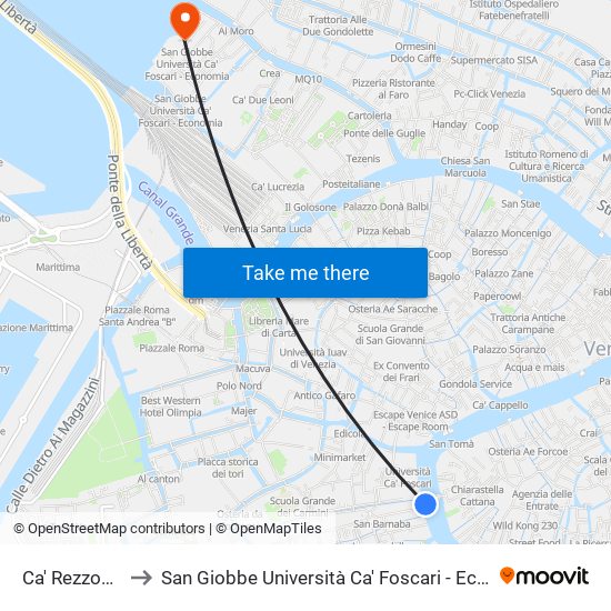 Ca' Rezzonico to San Giobbe Università Ca' Foscari - Economia map