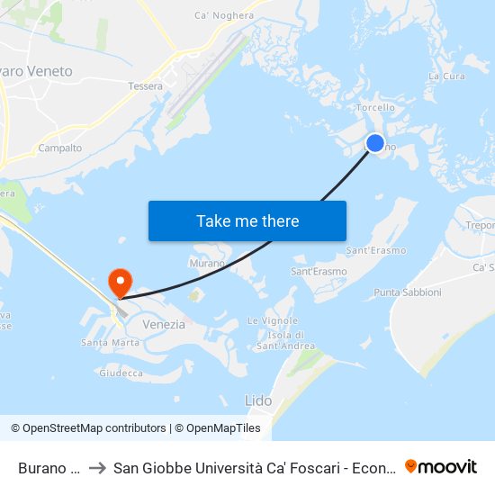 Burano "A" to San Giobbe Università Ca' Foscari - Economia map