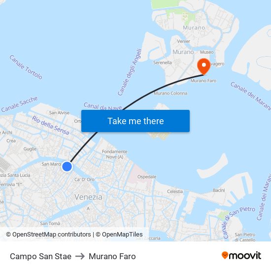 Campo San Stae to Murano Faro map